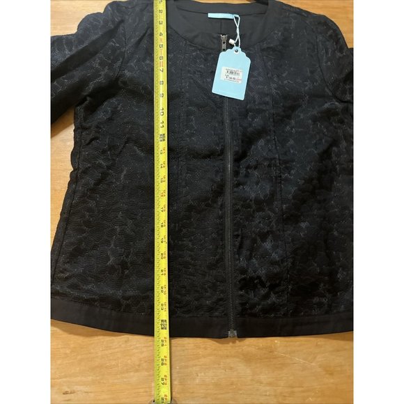 BLUE ILLUSION sz L black animal print zip Up light weight short jacket NEW - Picture 7 of 9
